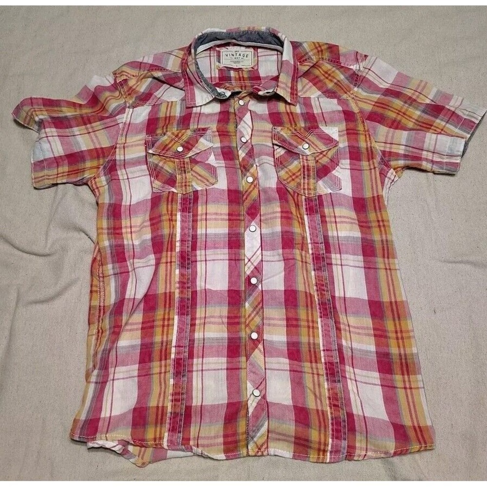 BKE Vtg Mens Medium Plaid Shirt Short Sleeve Pearl Snap Western Cowboy‎ Ranch EE